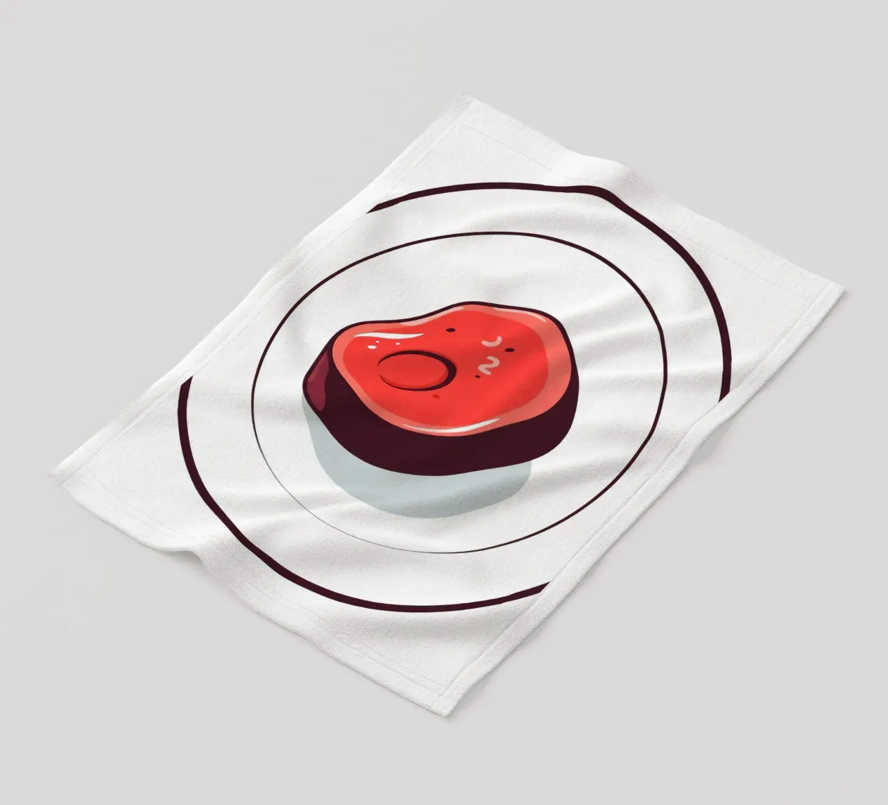 Bistecca succulenta su un piatto bianco dal design semplice coperta in pile da DesignDoodle