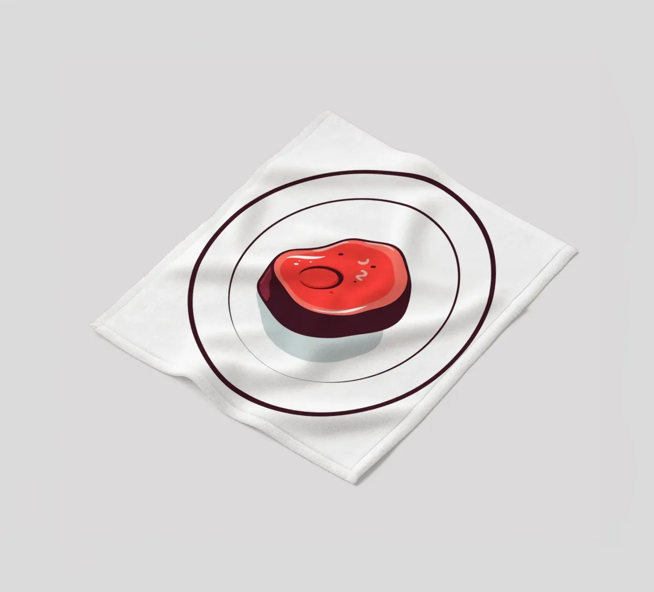 Bistecca succulenta su un piatto bianco dal design semplice coperta in pile da DesignDoodle