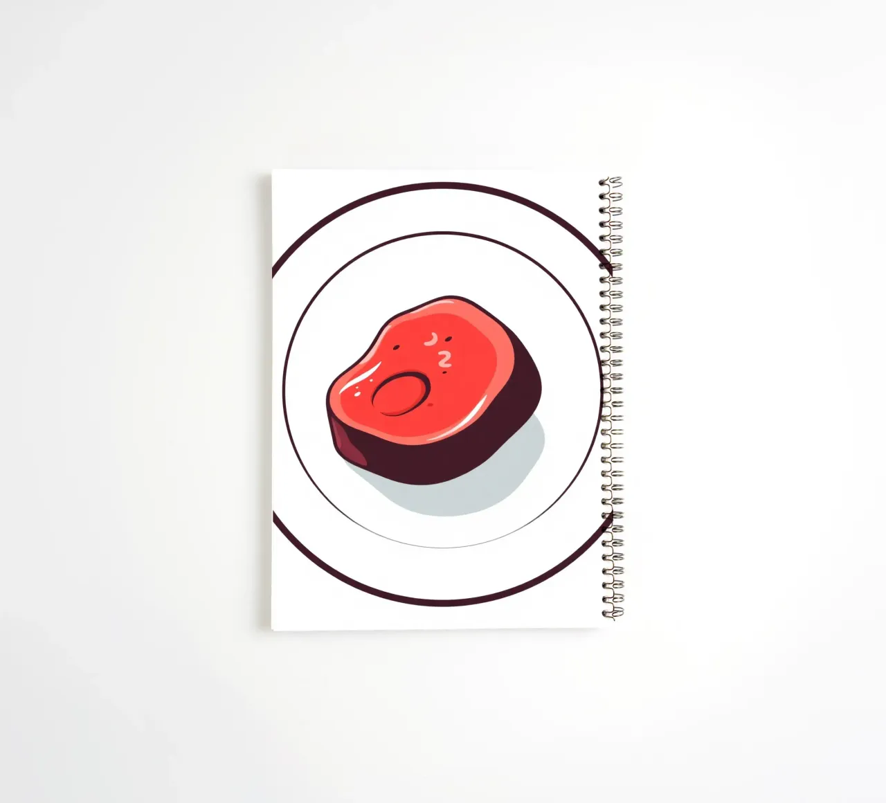Bistecca succulenta su un piatto bianco dal design semplice diario ad anelli da DesignDoodle