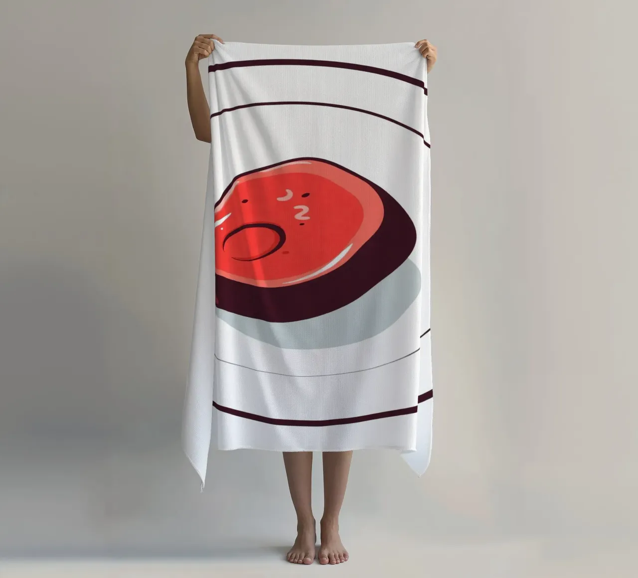 Bistecca succulenta su un piatto bianco dal design semplice telo mare da DesignDoodle