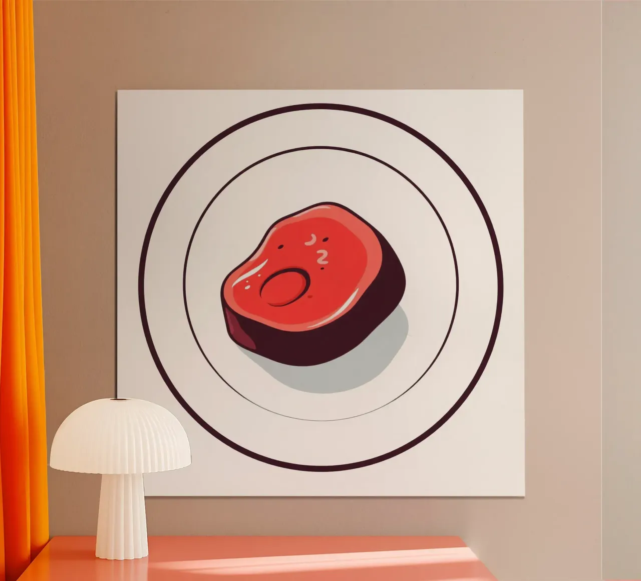 Bistecca succulenta su un piatto bianco dal design semplice carta hahnemühle da DesignDoodle