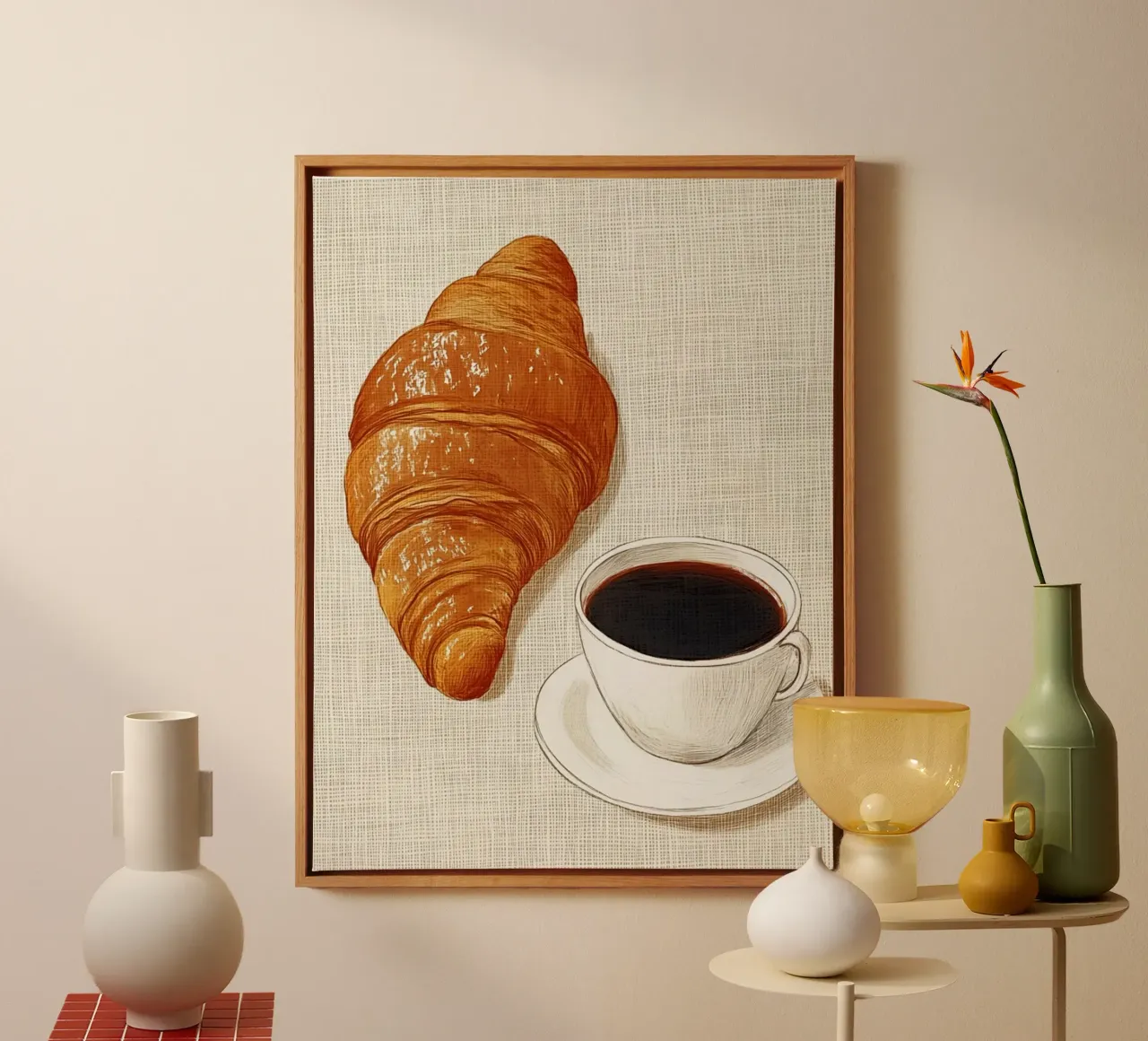 Caffè e croissant tela con Cornice a cassetta da Curious Canvas
