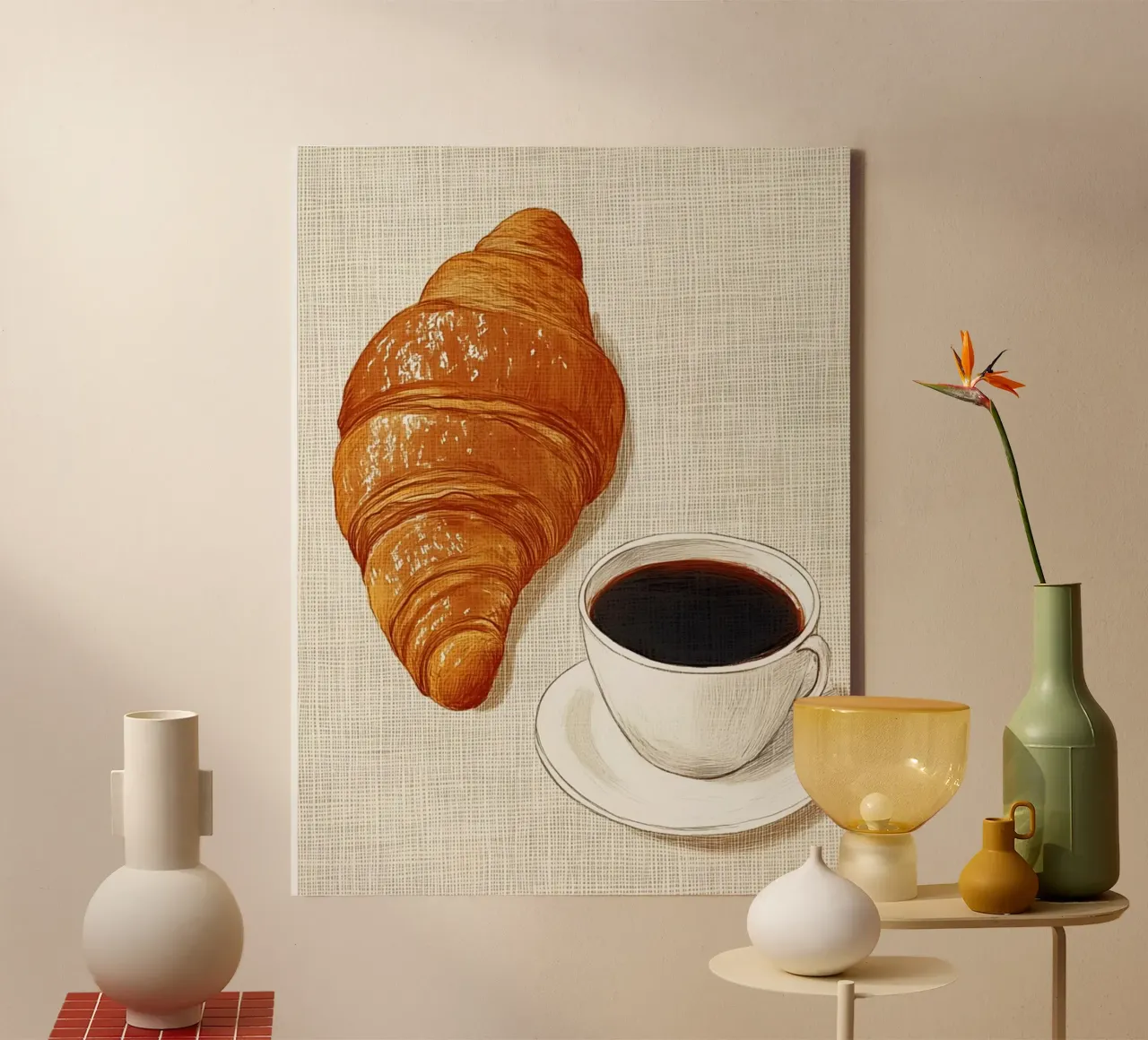 Caffè e croissant tela con Cornice a cassetta da Curious Canvas