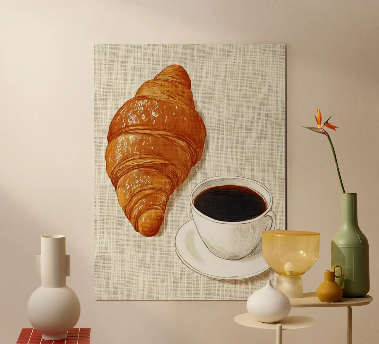 Caffè e croissant poster da Curious Canvas