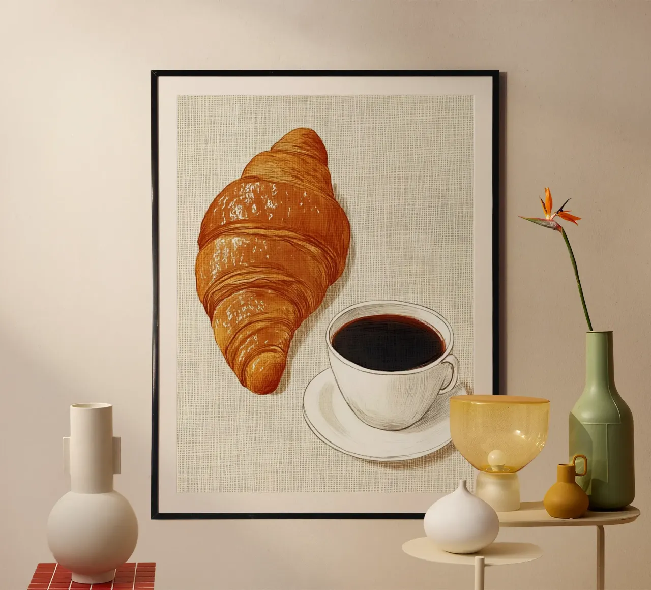 Caffè e croissant poster da Curious Canvas