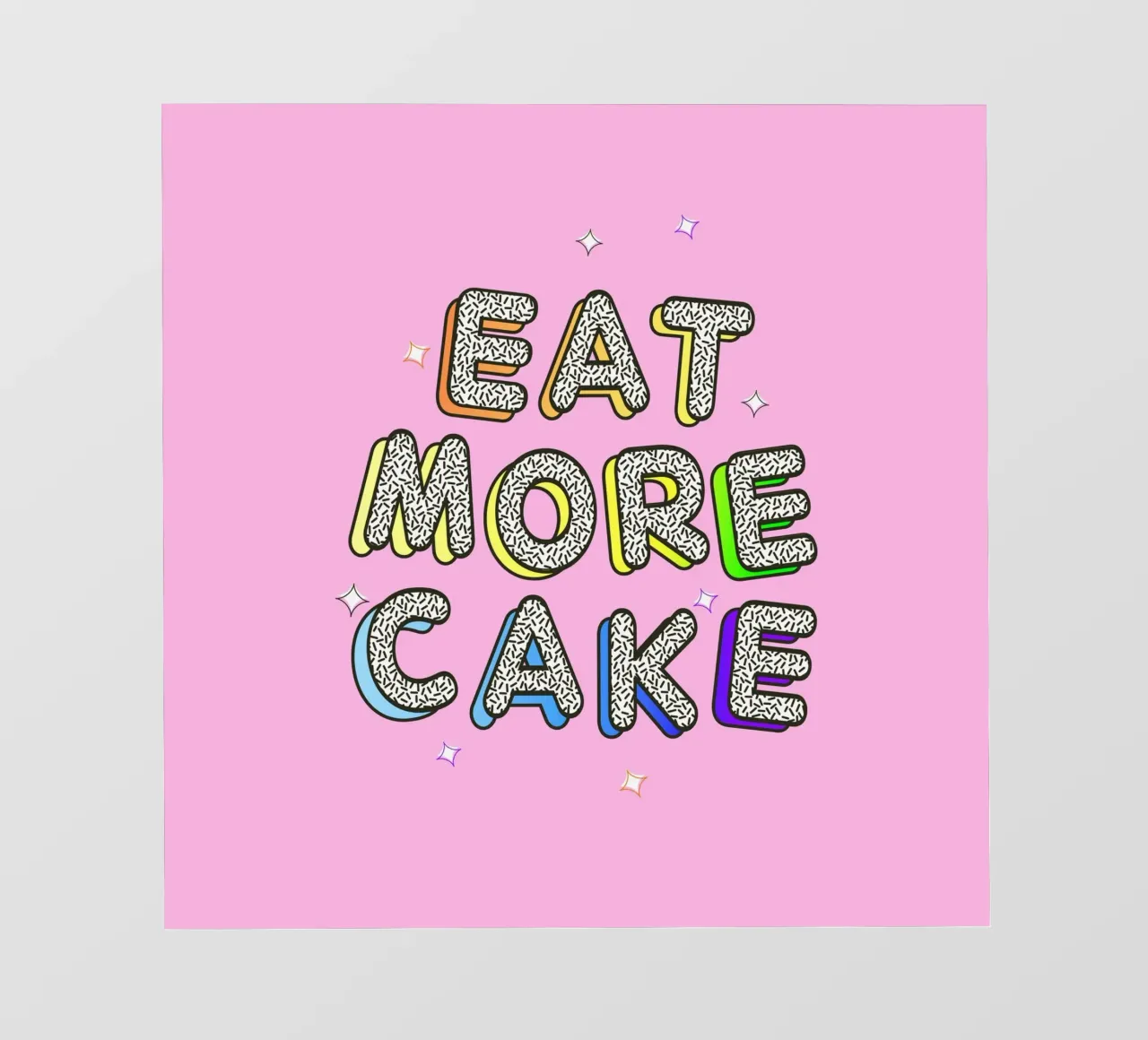 Eat More Cake – Bold Retro Typography Print photo wallpaper by showmemars