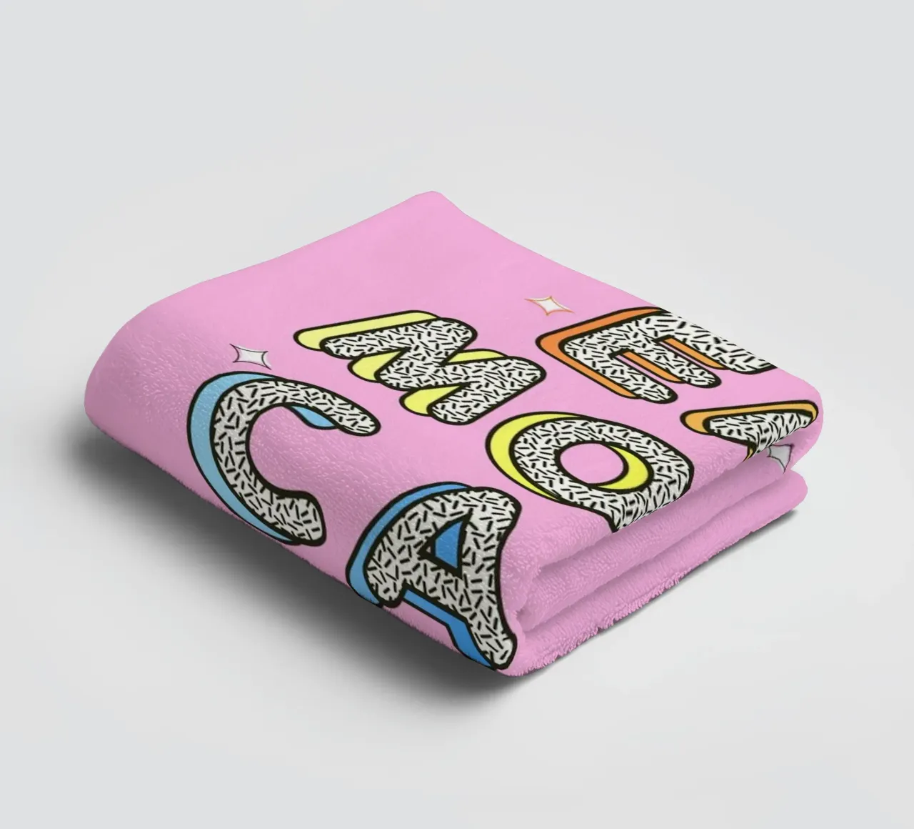 Eat More Cake – Bold Retro Typography Print towel by showmemars