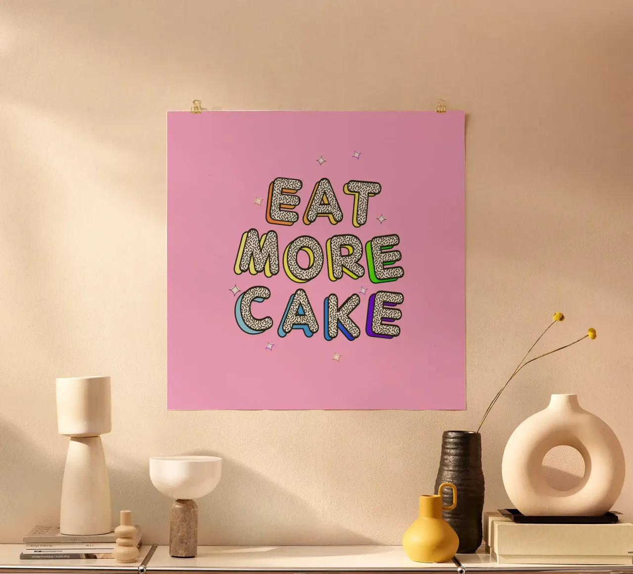 Eat More Cake - Typographie rétro audacieuse imprimée poster de showmemars