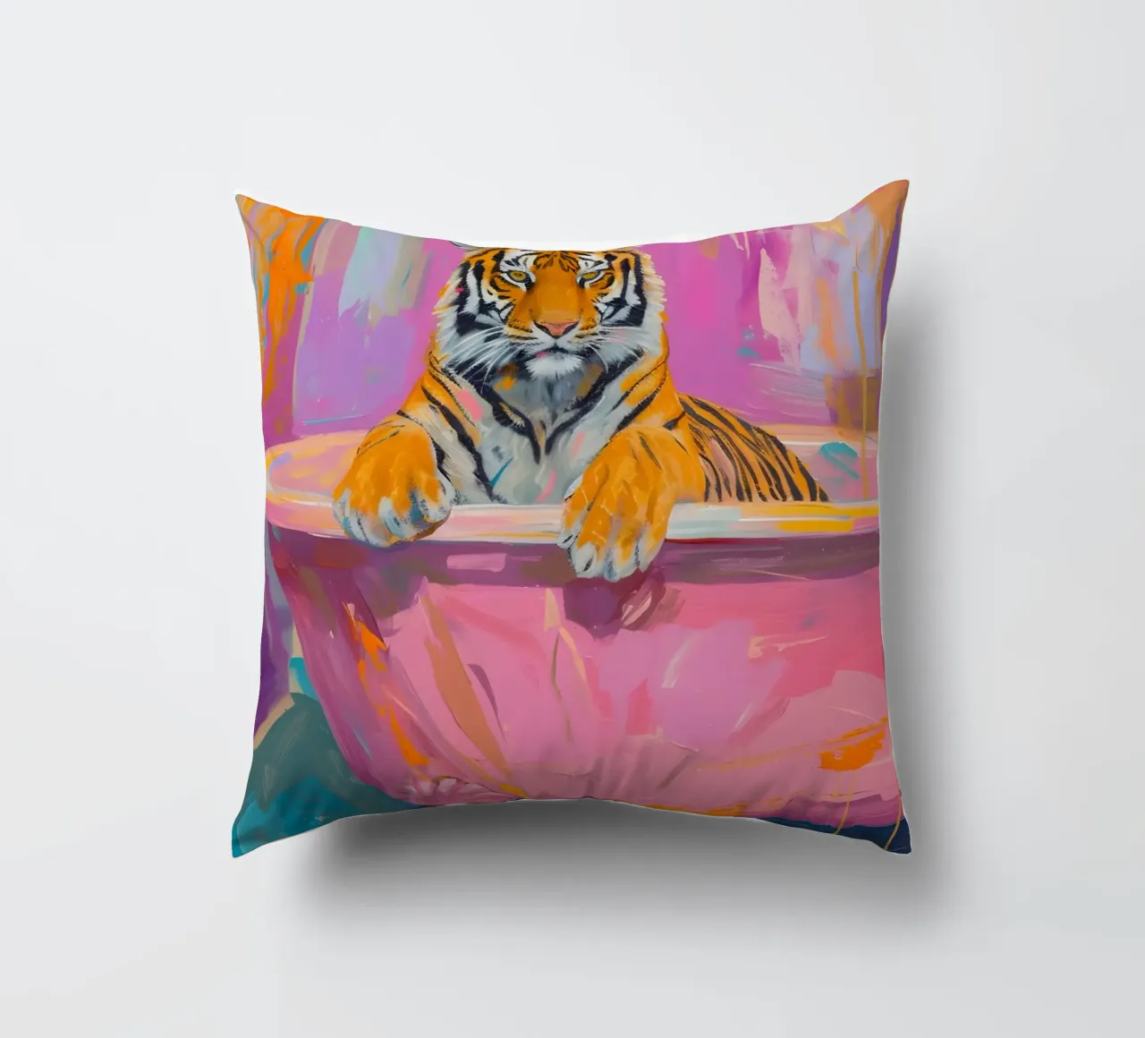 "Tiger's Soak" Abstract Pop Art - Vibrant & Whimsical decorative cushion by ClubArt