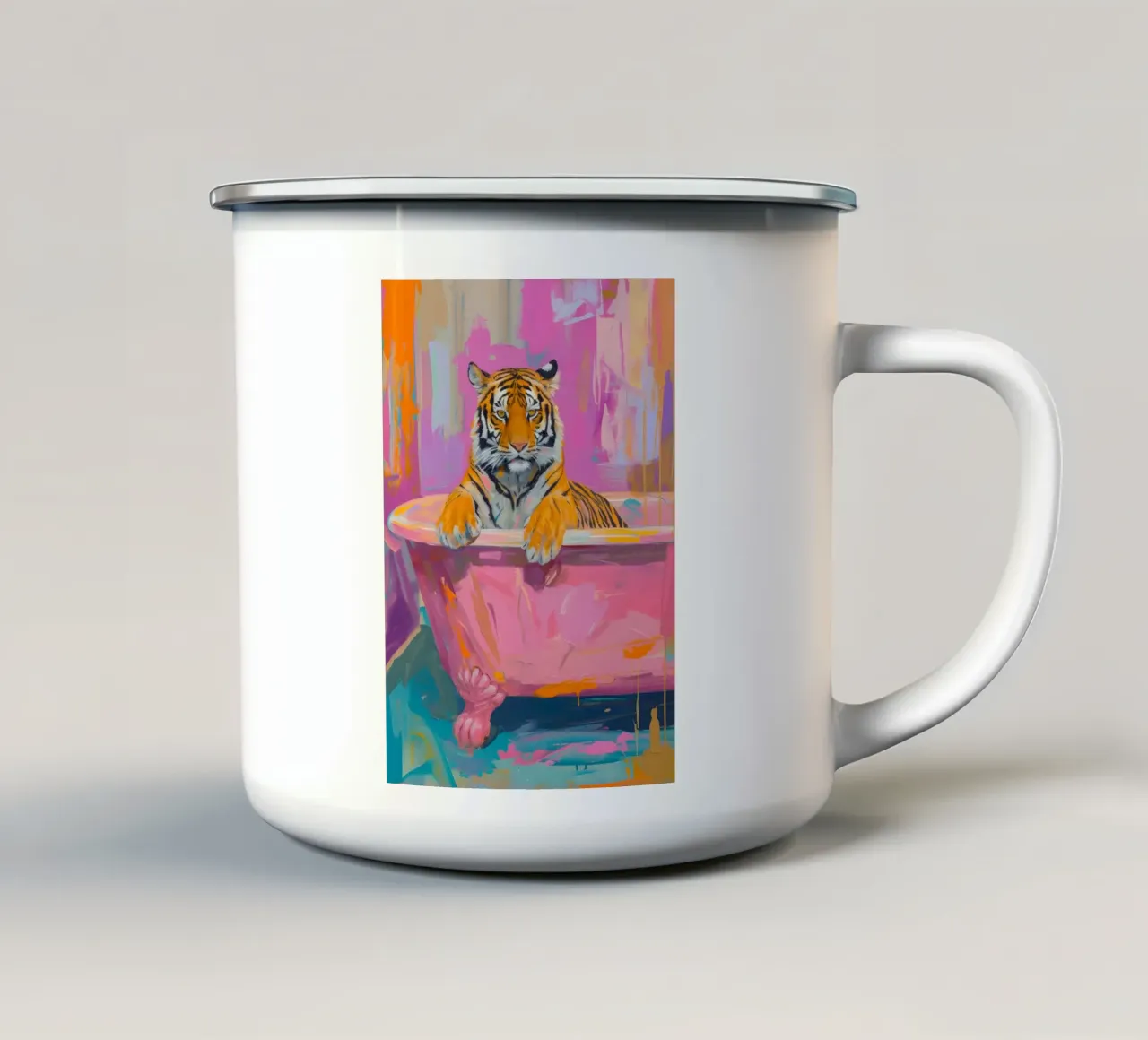 "Tiger's Soak" abstracte pop-art - levendig en grillig emaille mok van ClubArt