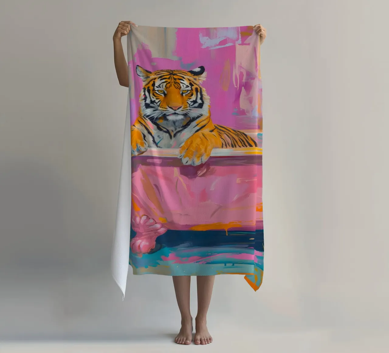 "Tiger's Soak" Abstract Pop Art - Vibrant & Whimsical beach towel by ClubArt