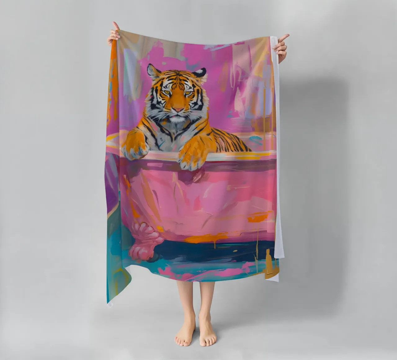 "Tiger's Soak" Abstract Pop Art - Vibrant & Whimsical beach towel by ClubArt