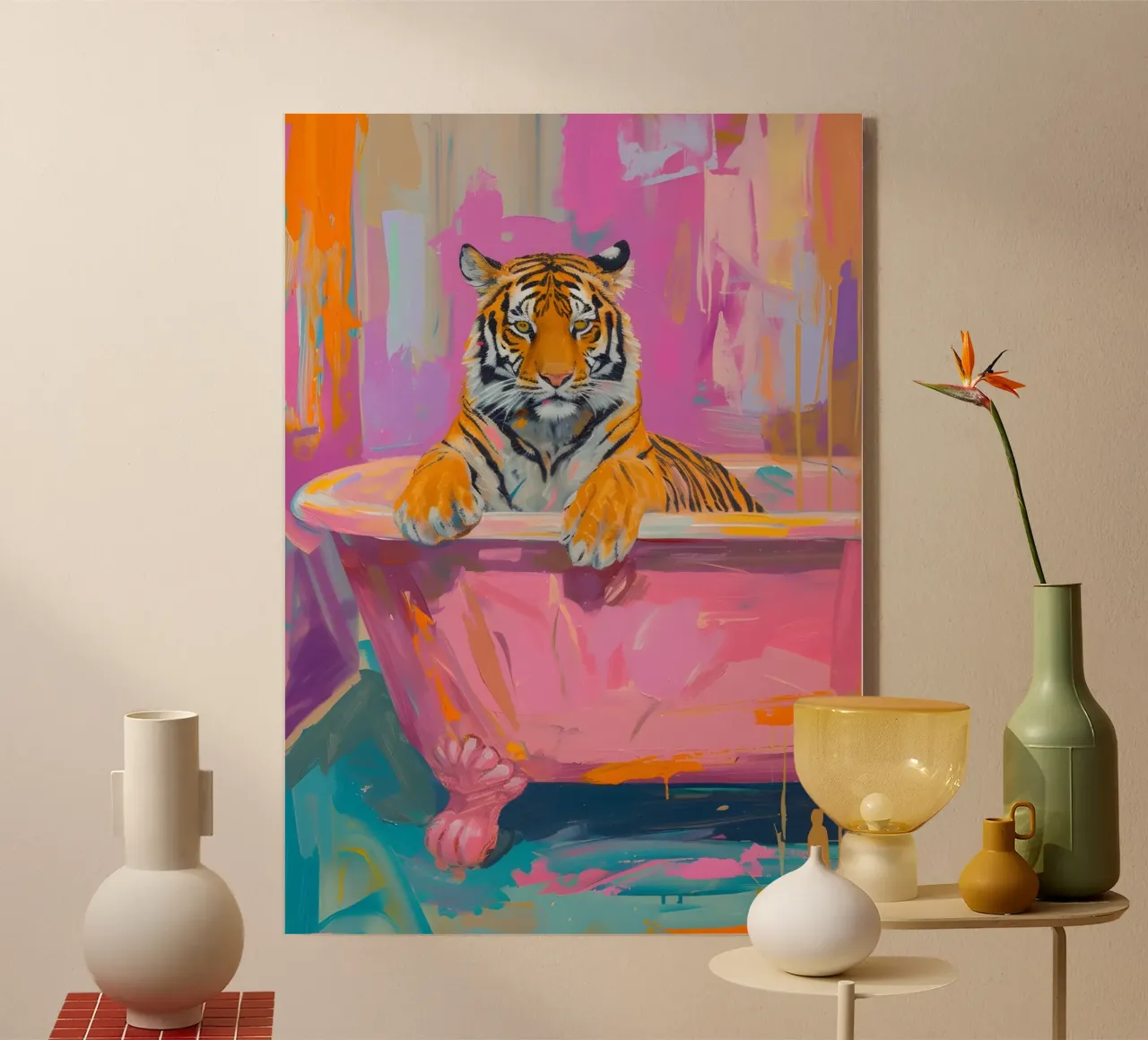 "Tiger's Soak" abstracte pop-art - levendig en grillig acryl van ClubArt