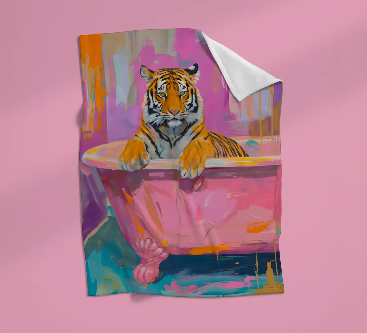 "Tiger's Soak" Abstract Pop Art - Vibrant & Whimsical fleece blanket by ClubArt