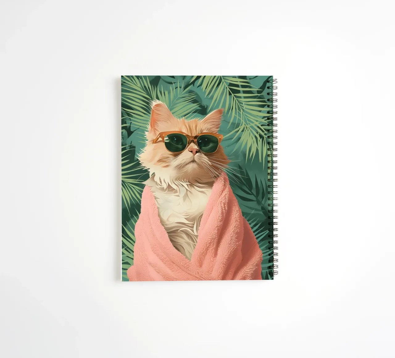 Stampa d'arte retro glam "Gatto tropicale" - Giocoso e chic diario ad anelli da ClubArt