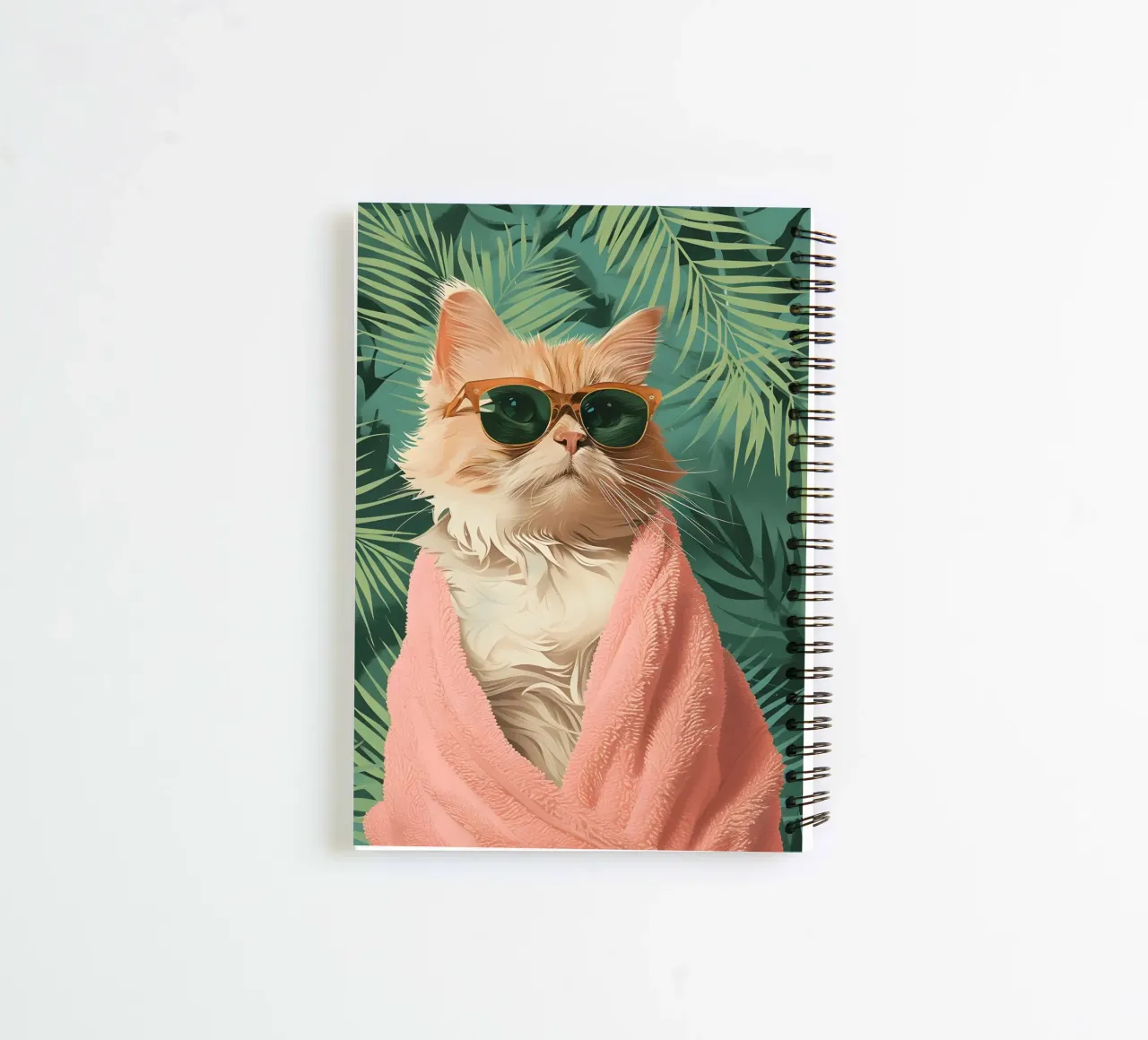 Stampa d'arte retro glam "Gatto tropicale" - Giocoso e chic diario ad anelli da ClubArt