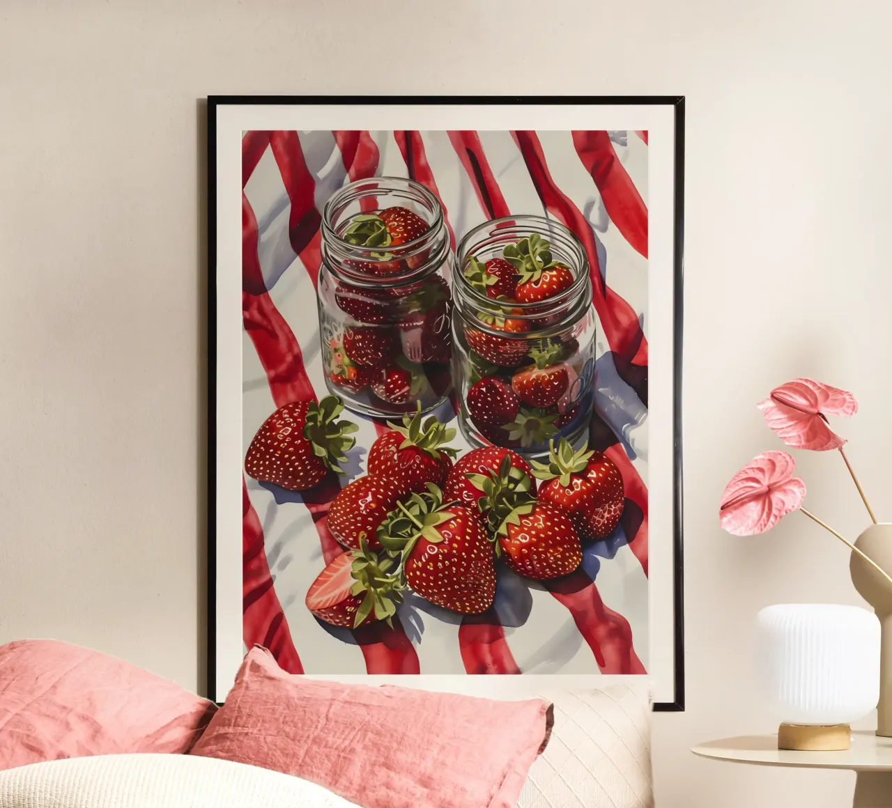 Jörg Gamroth - Fragole iperrealiste, natura morta, cibo A poster con telaio in legno da ClubArt