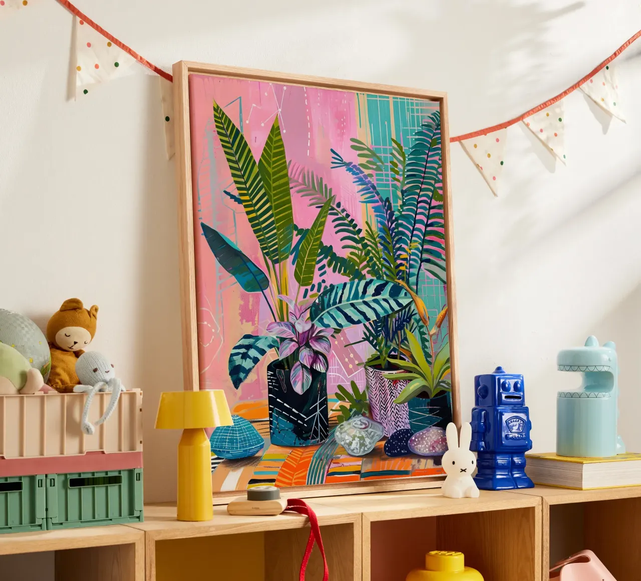 Paint Road - Abstract Jungle Dreams, Maximalist Botanicals, canvas with Floater frame by ClubArt
