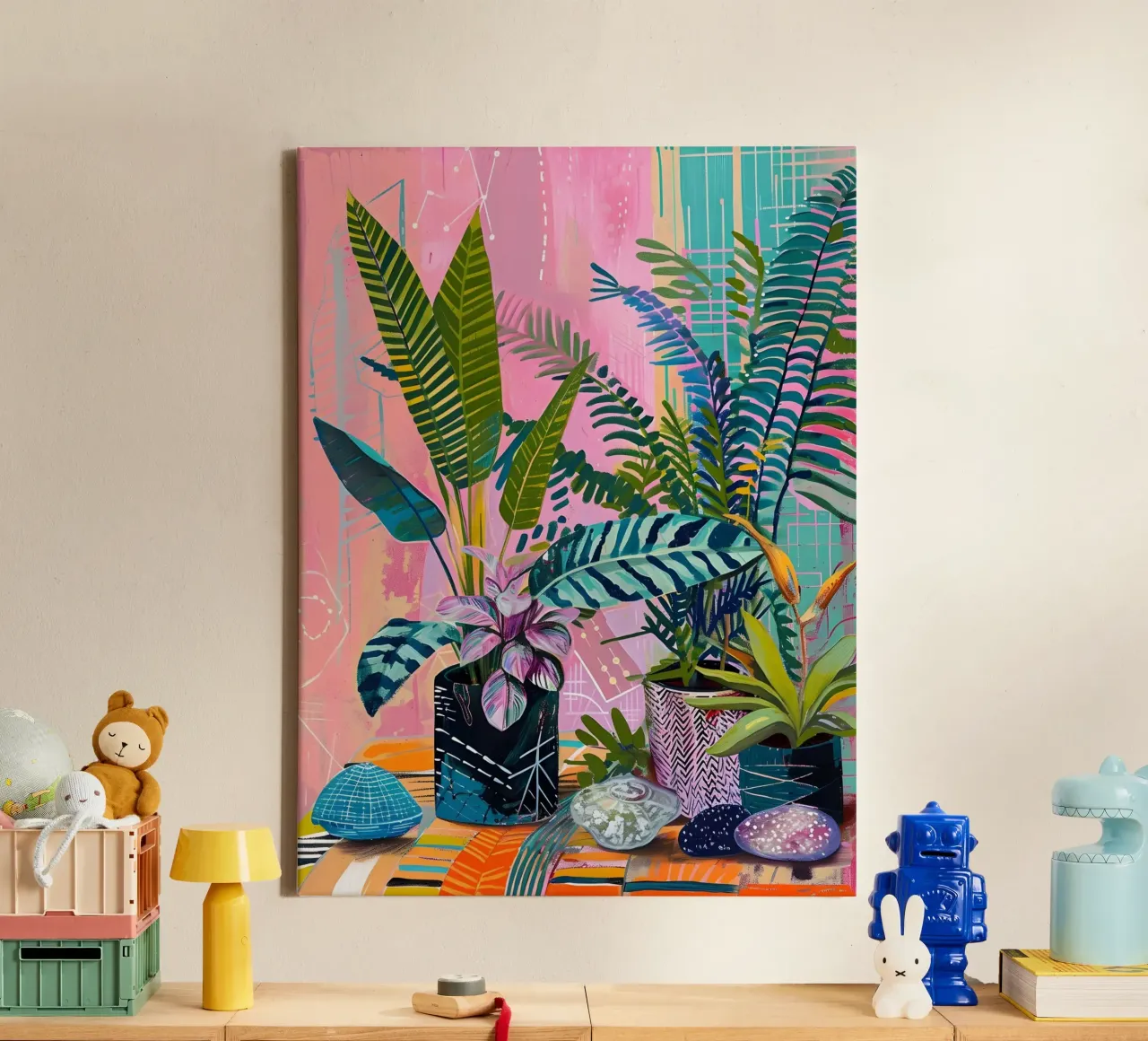 Paint Road - Abstract Jungle Dreams, Maximalist Botanicals, canvas with Floater frame by ClubArt