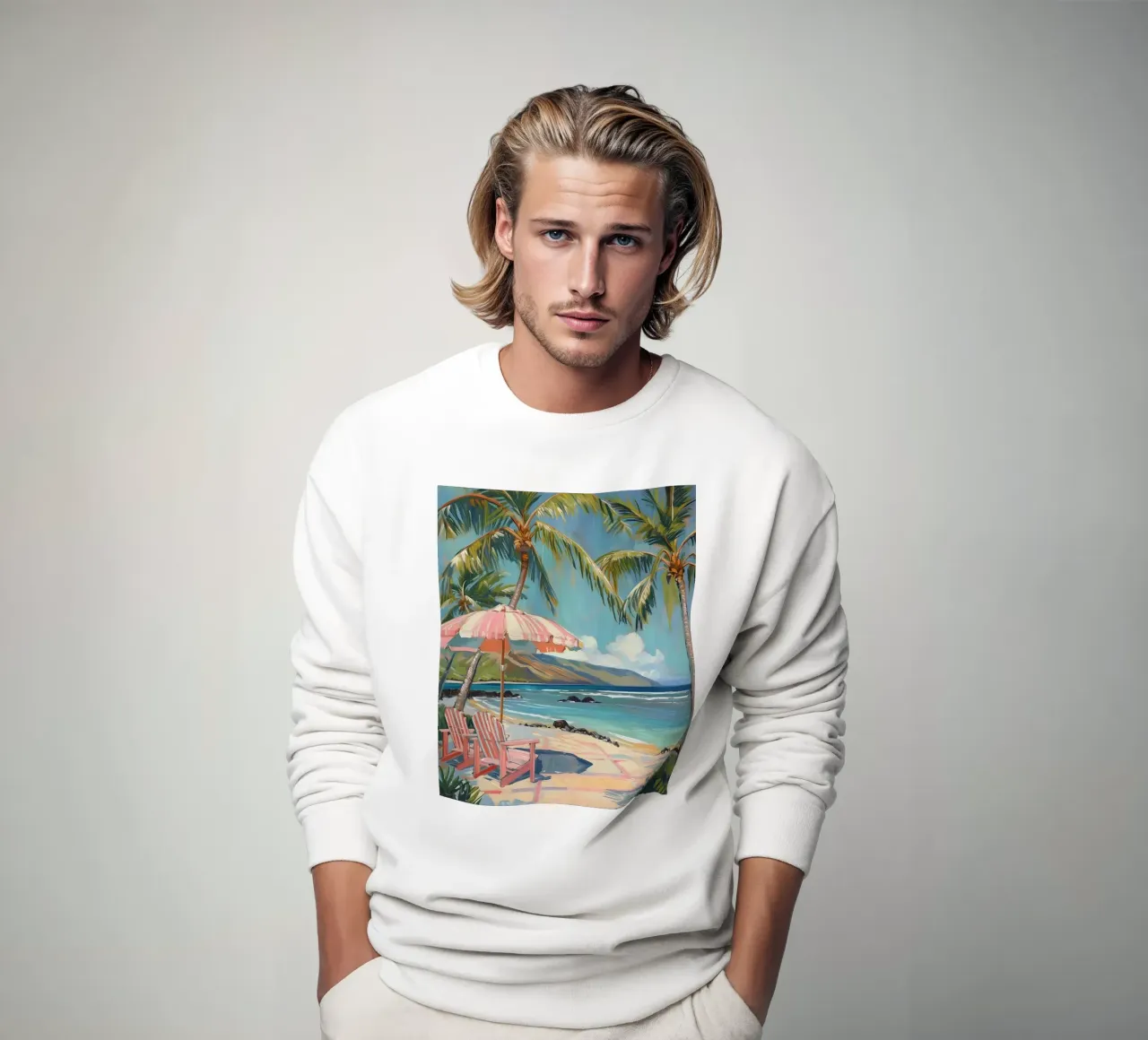 Jörg Gamroth - Spiaggia tropicale impressionista, vita costiera, felpa da ClubArt