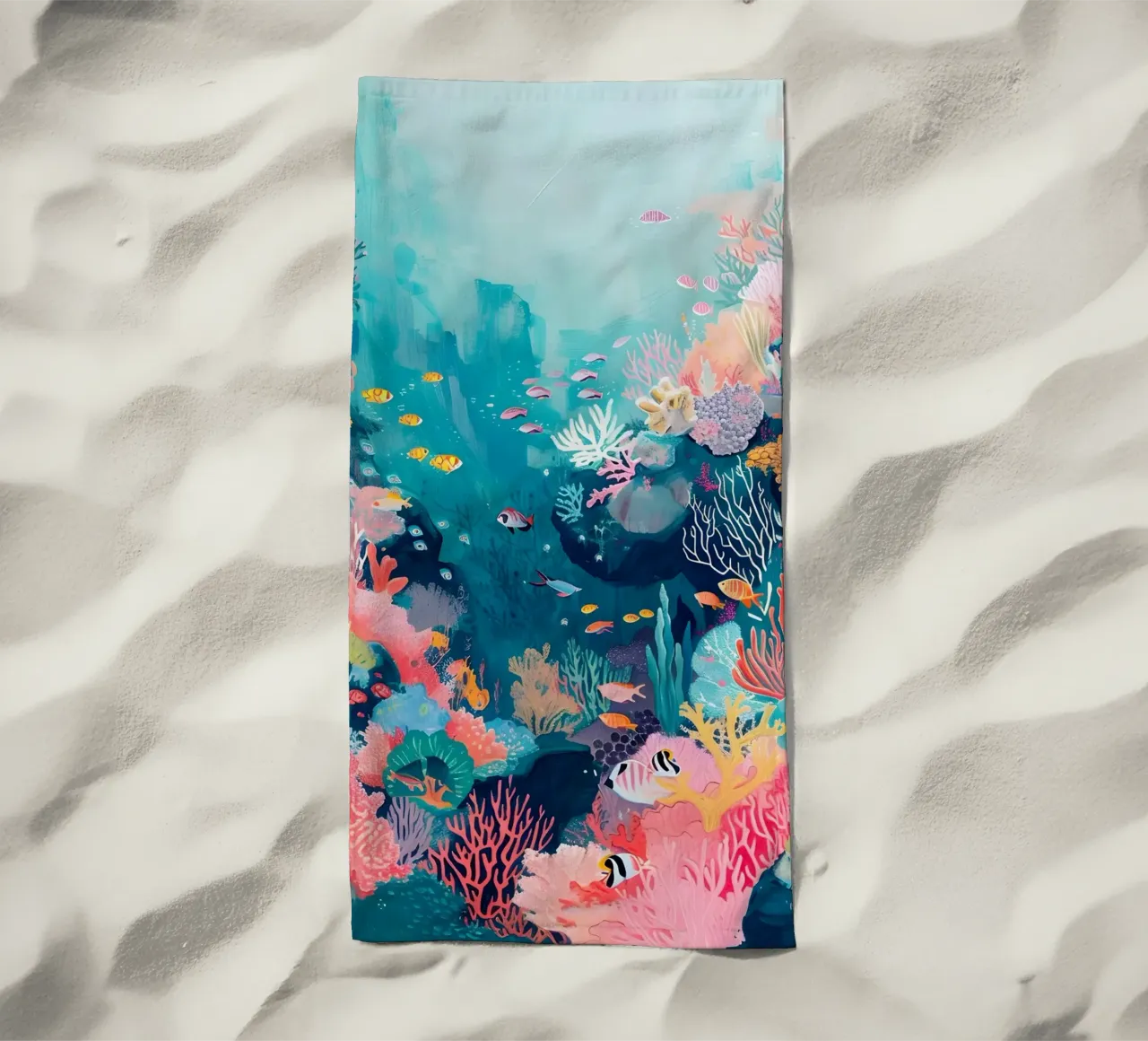 Jörg Gamroth - Vibrant Coral Reef, Underwater World, Ocean L beach towel by ClubArt