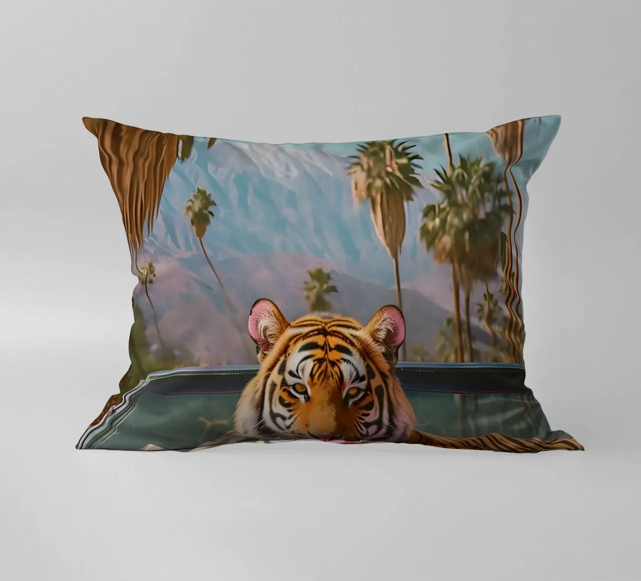 Palm Springs Dream - Tigre pop art, convertibile retrò, deser cuscino da ClubArt