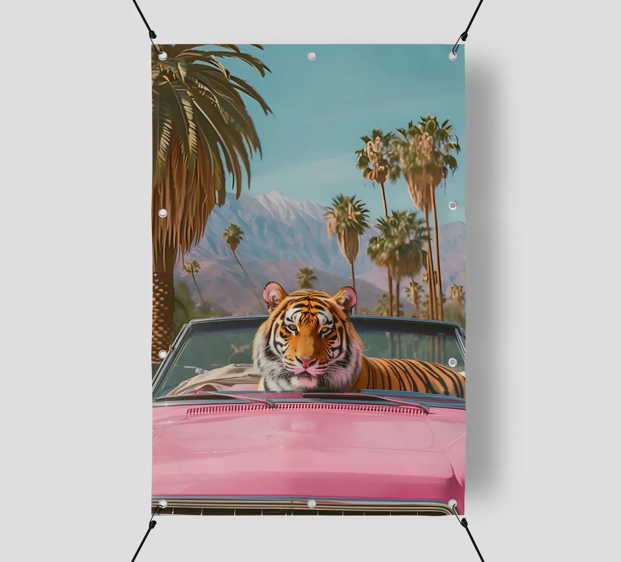 Palm Springs Dream - Tigre pop art, convertibile retrò, deser telo in pvc da ClubArt