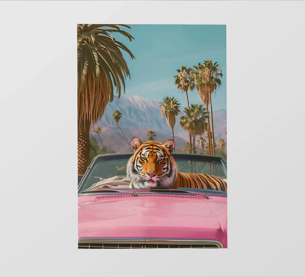 Palm Springs Dream - Tigre pop art, convertibile retrò, deser telo in pvc da ClubArt