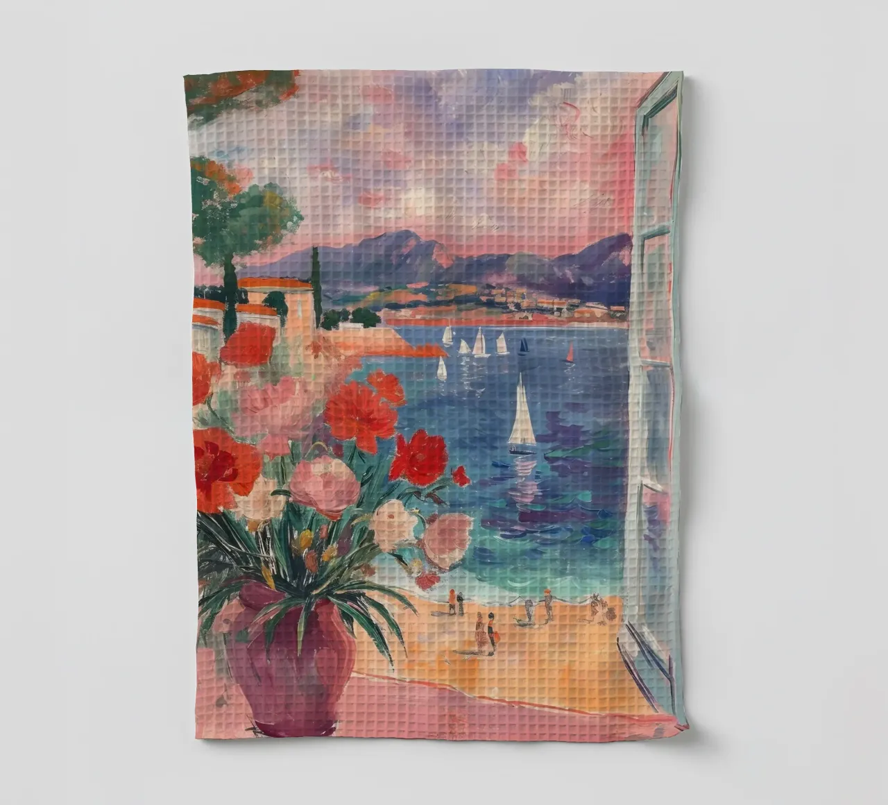 Vue impressionniste de la Riviera - Paysage côtier, charme français torchon de ClubArt
