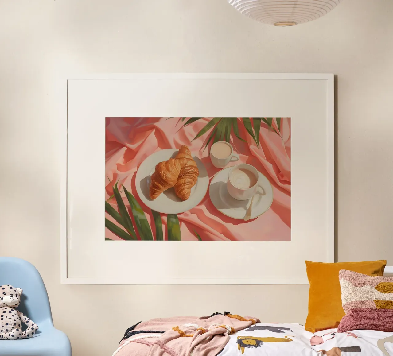 Stilleben: Croissants und Kaffee - Ästhetisches Frühstück, Rosa Poster von ClubArt
