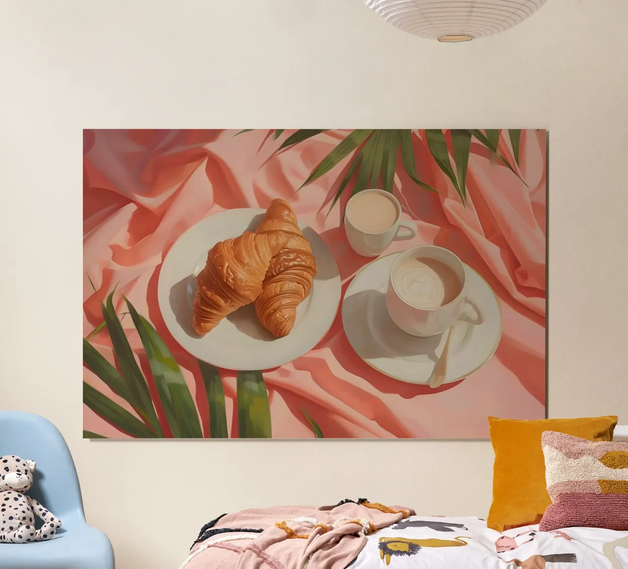 Stilleben: Croissants und Kaffee - Ästhetisches Frühstück, Rosa Poster von ClubArt