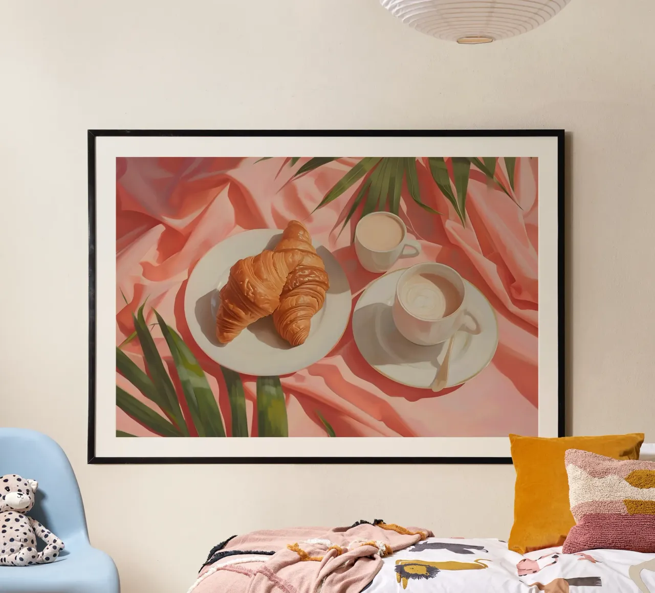 Stilleben: Croissants und Kaffee - Ästhetisches Frühstück, Rosa Poster von ClubArt