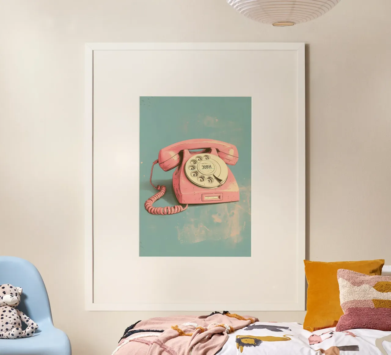 Telefono rotante retrò - Rosa vintage, Pop Art, Nostalgia, Aesth poster con telaio in plastica da ClubArt