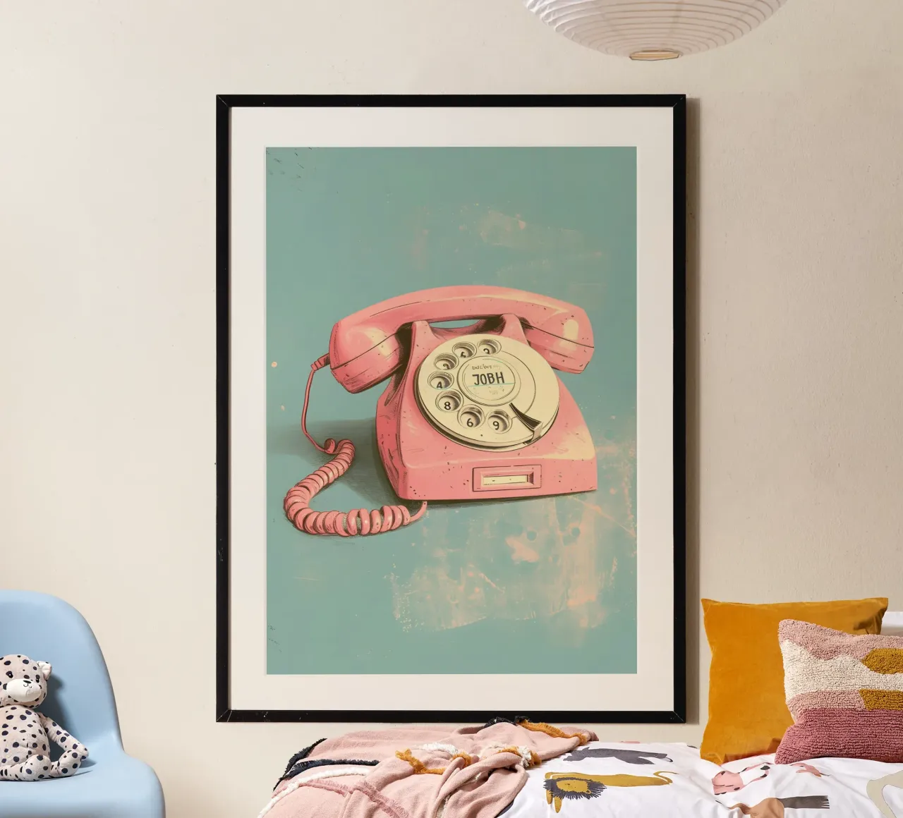 Telefono rotante retrò - Rosa vintage, Pop Art, Nostalgia, Aesth poster con telaio in plastica da ClubArt