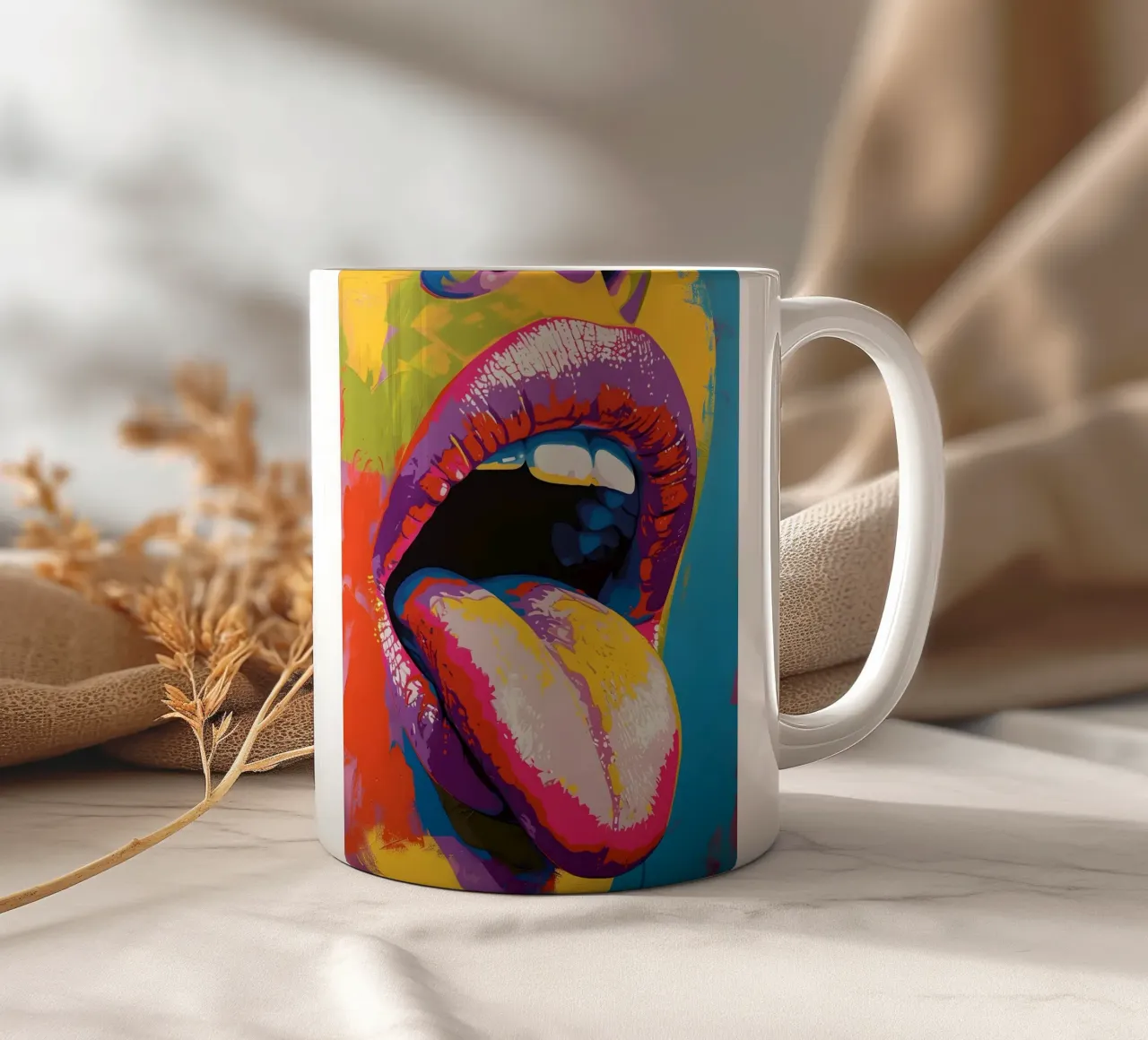 Labbra Pop Art - Lingua vibrante, espressione audace, grafica moderna tazza in ceramica da ClubArt