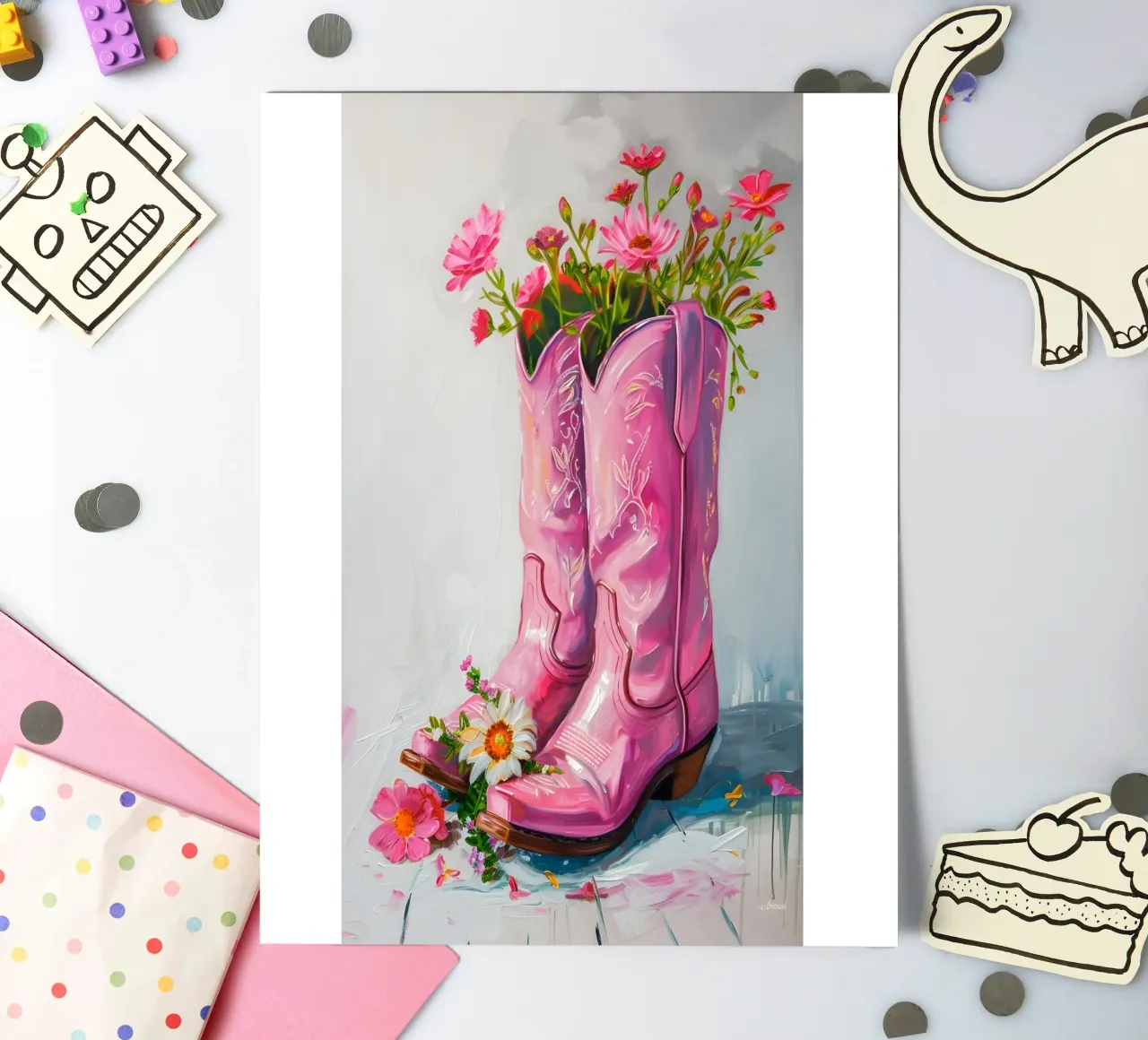 Gabad's Pink Cowboy Boots: Floral Pop Art Chic & Boho Vibes sticker sheet by ClubArt
