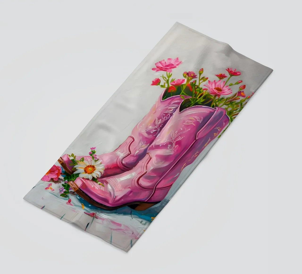 Gabad's Pink Cowboy Boots: Floral Pop Art Chic & Boho Vibes beach towel by ClubArt