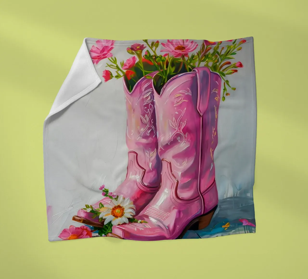 Gabad's Pink Cowboy Boots: Floral Pop Art Chic & Boho Vibes fleece blanket by ClubArt