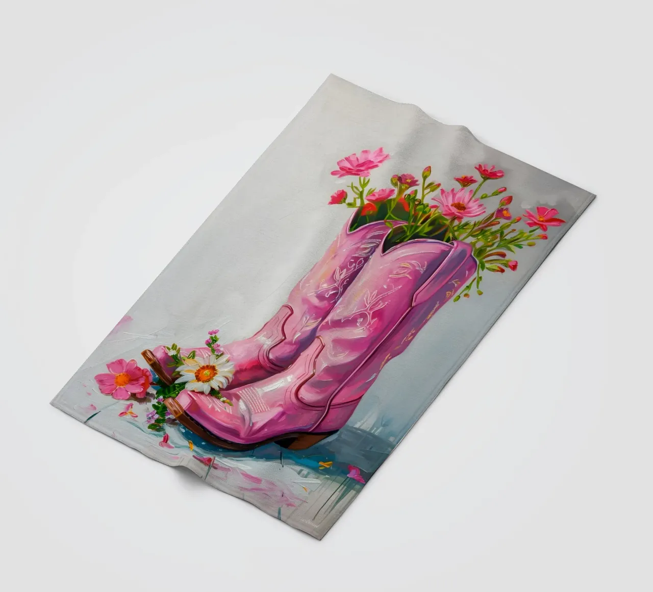 Gabad's Pink Cowboy Boots: Floral Pop Art Chic & Boho Vibes fleece blanket by ClubArt