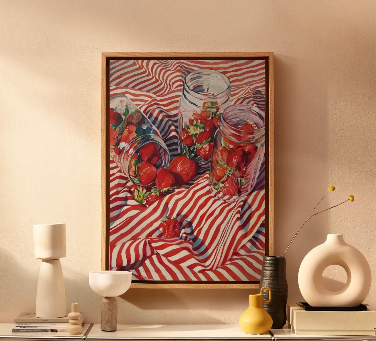 Strawberry Jamming by Susan, Still Life, Realistic Food Art canvas with Floater frame by ClubArt