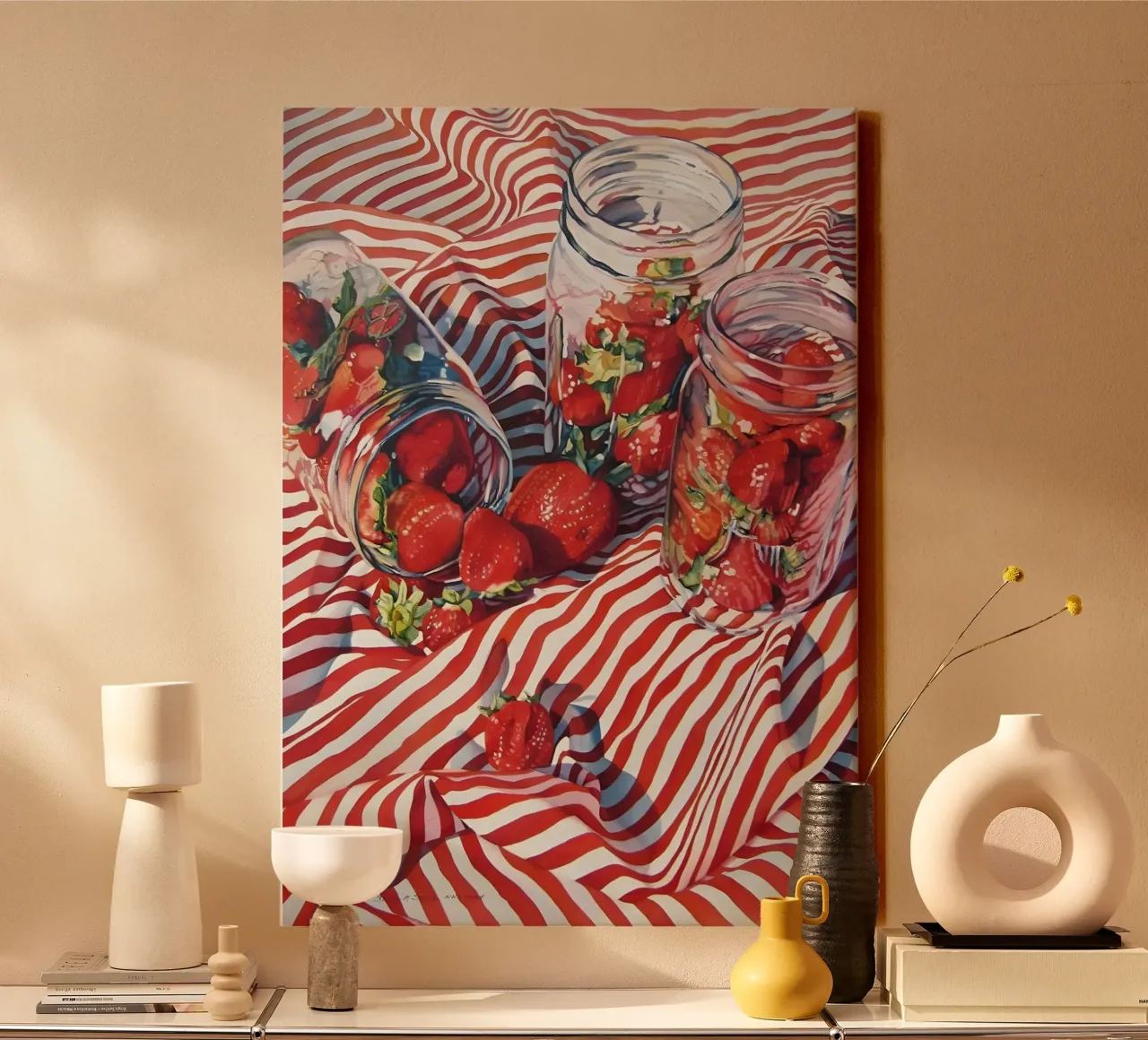 Strawberry Jamming by Susan, Still Life, Realistic Food Art canvas with Floater frame by ClubArt