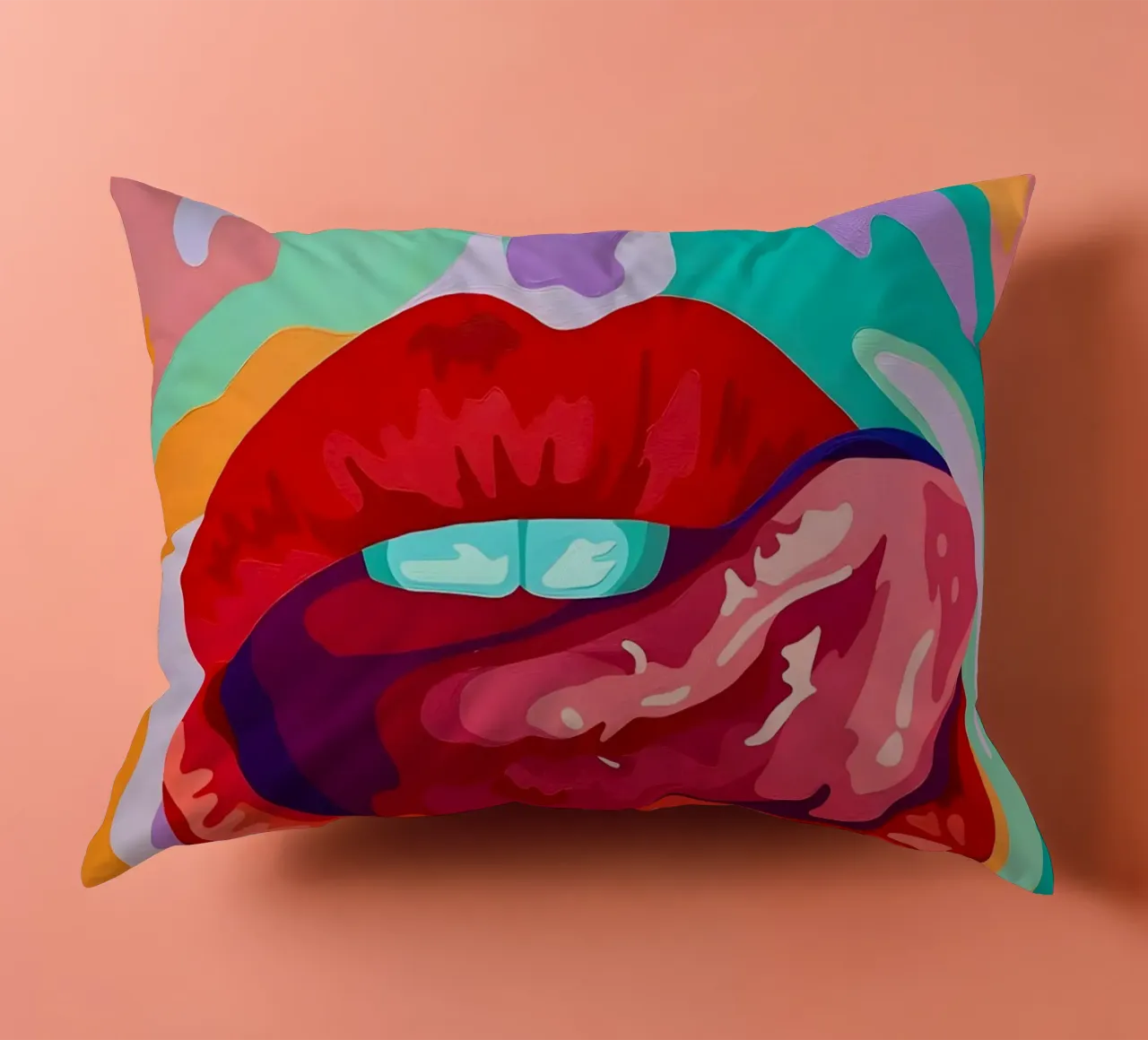 Labbra pop vibranti, arte pop, espressione audace cuscino da ClubArt