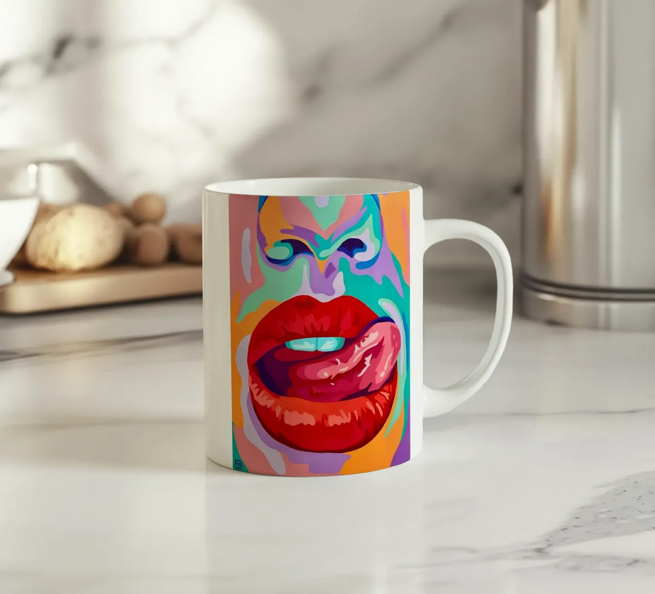 Labbra pop vibranti, arte pop, espressione audace tazza in ceramica da ClubArt