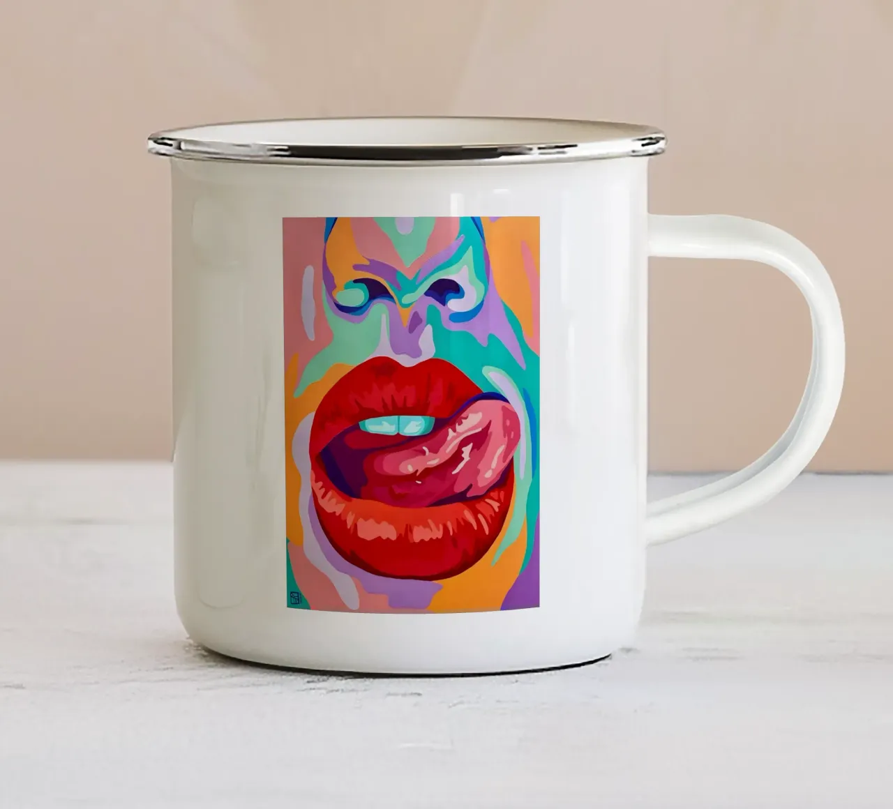 Labbra pop vibranti, arte pop, espressione audace tazza in smalto da ClubArt