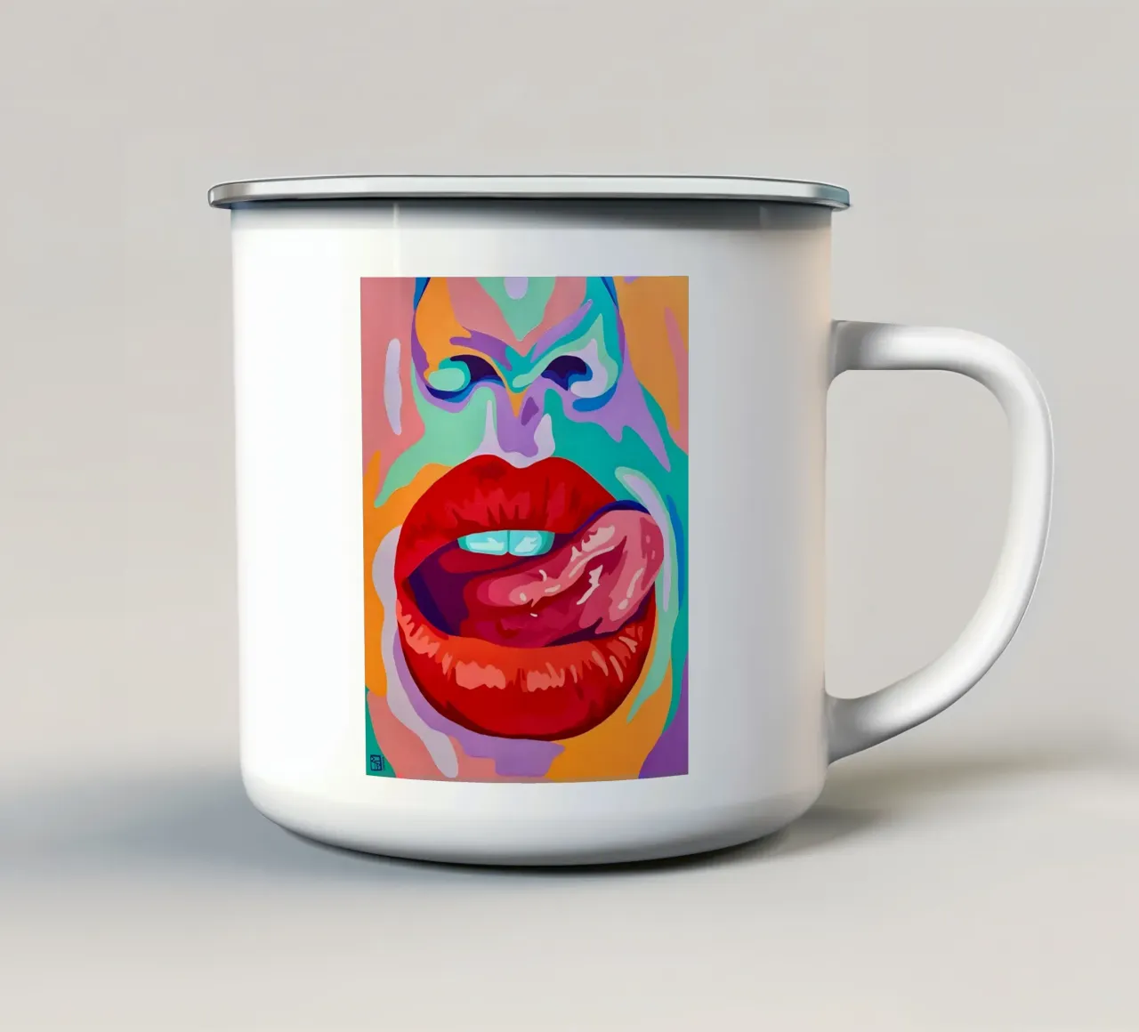 Labbra pop vibranti, arte pop, espressione audace tazza in smalto da ClubArt