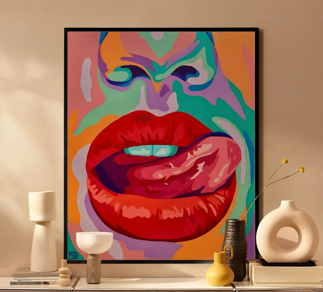 Labbra pop vibranti, arte pop, espressione audace carta hahnemühle da ClubArt