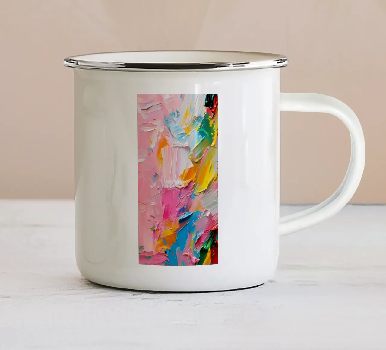 Levendige Abstracte Impasto Kunstdruk - Modern Structuur Roze emaille mok van ClubArt