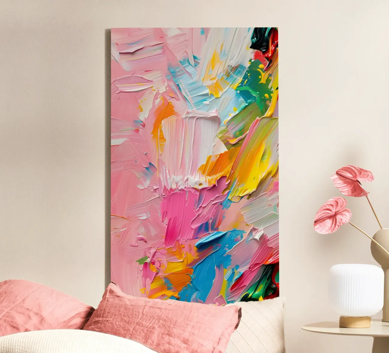 Levendige Abstracte Impasto Kunstdruk - Modern Structuur Roze canvas van ClubArt