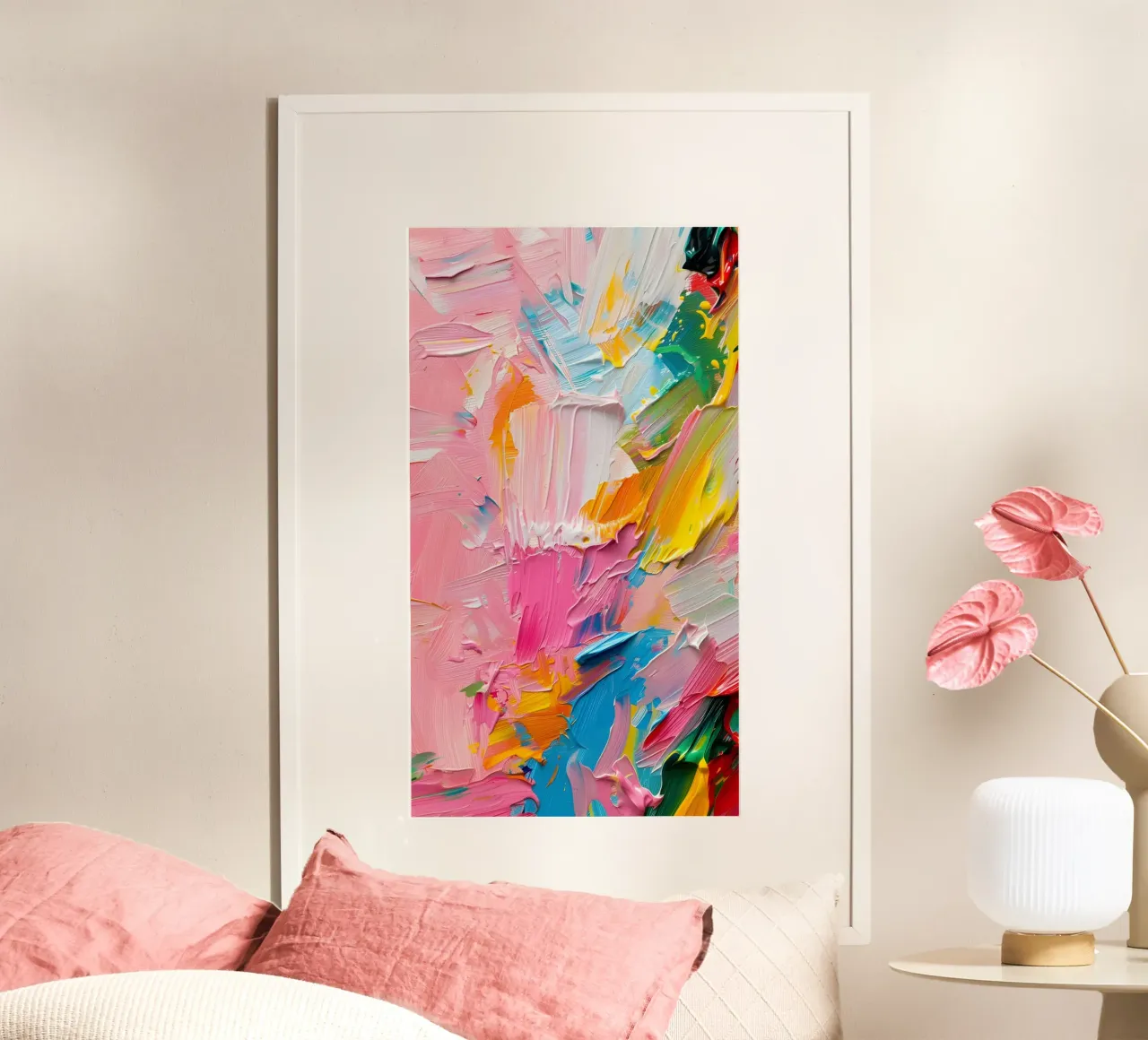 Vibrant Abstract Impasto Art Print - Modern Textured Pink hahnemühle by ClubArt