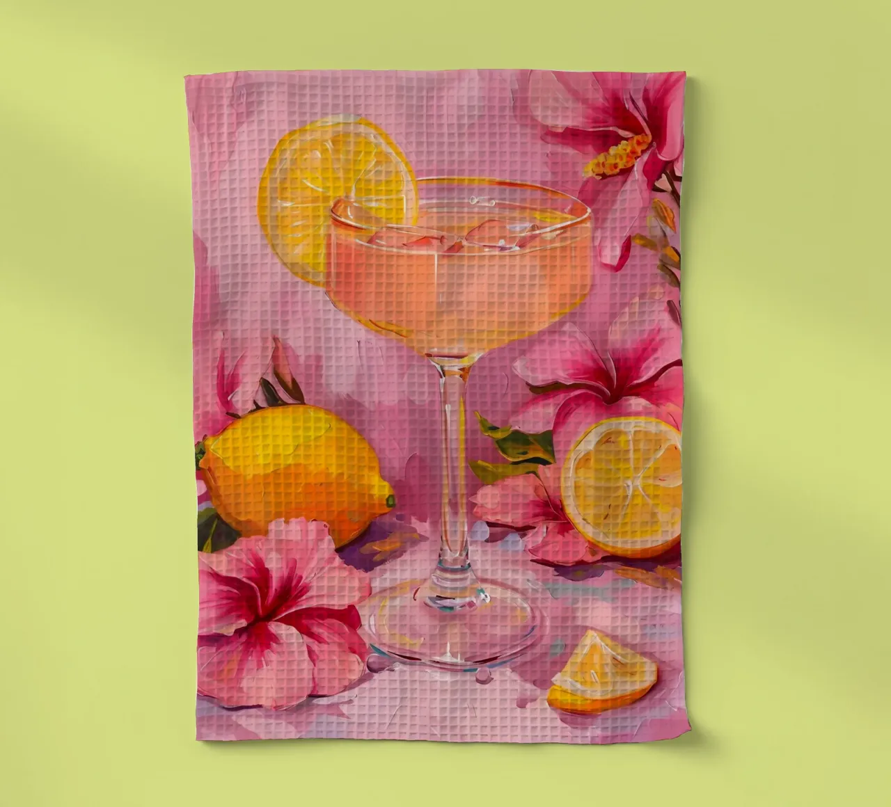 Impression d'art Pink Lemonade Bliss - Nature morte florale d'été torchon de ClubArt